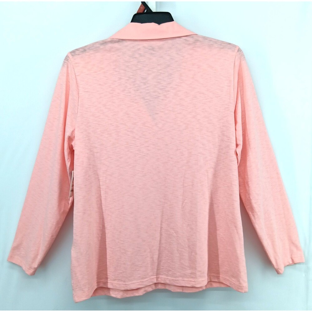 Karen Scott Shirt Women Large Coral Long Sleeve Collared Split V Neck Casual Top - Picture 3 of 8
